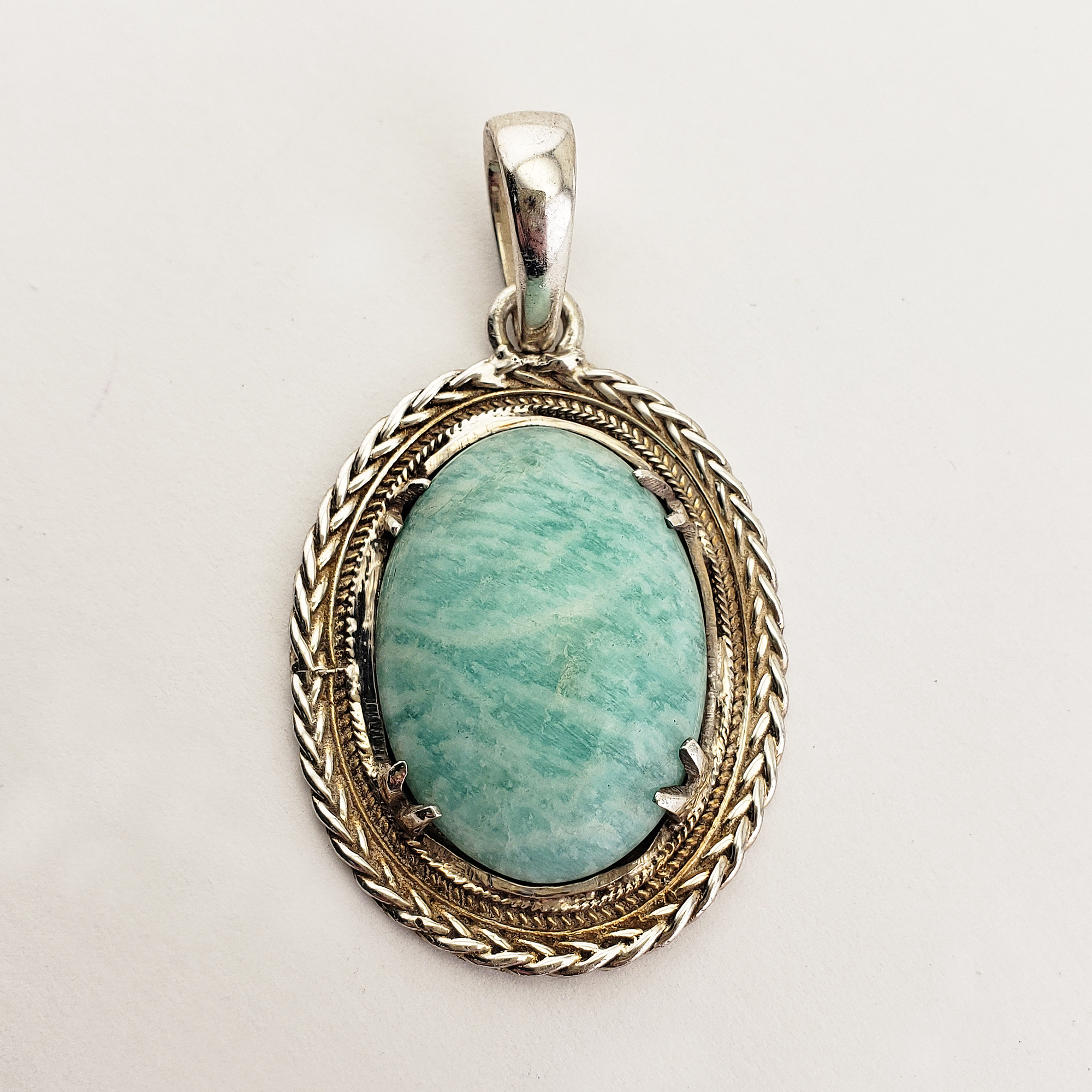 Unique Amazonite Crystal Natural Stone 925 Sterling Silver Pendant - Owen - 2