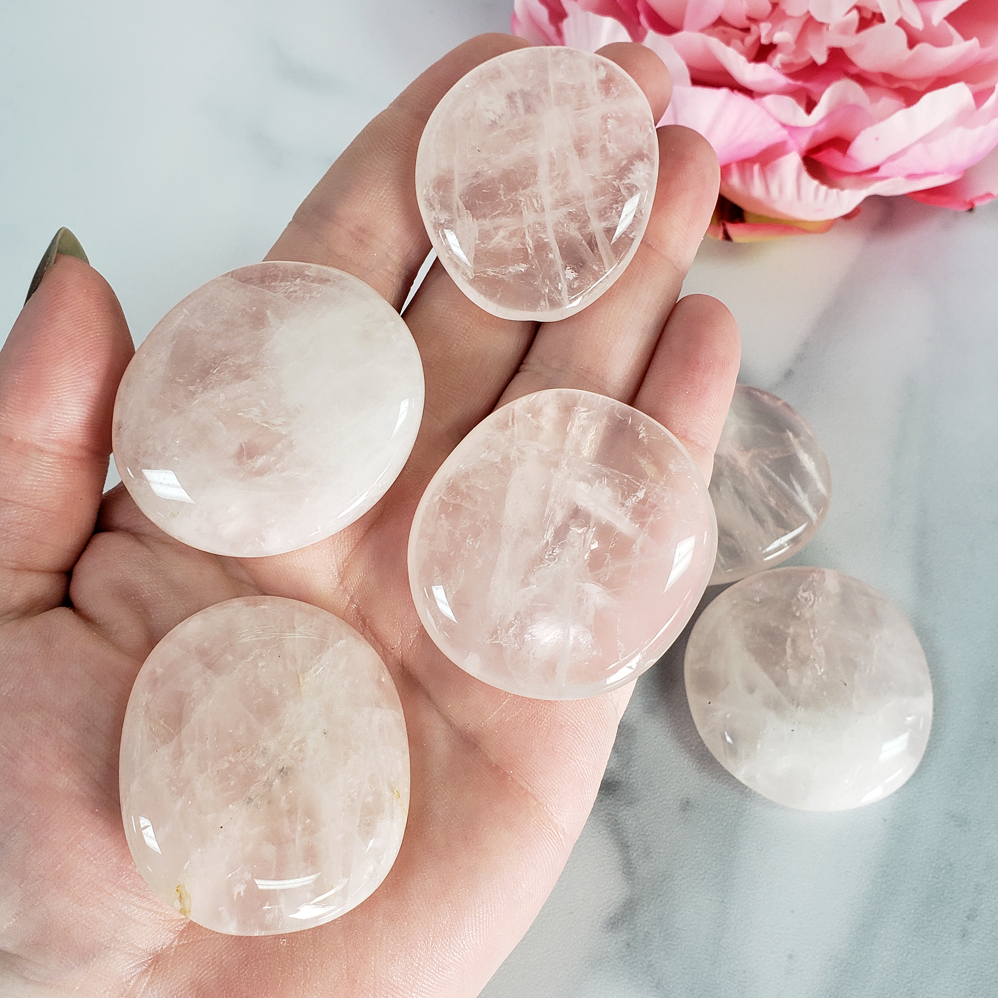 Rose Quartz Natural Crystal Palm Stone Worry Stone Meditation Tool - 1