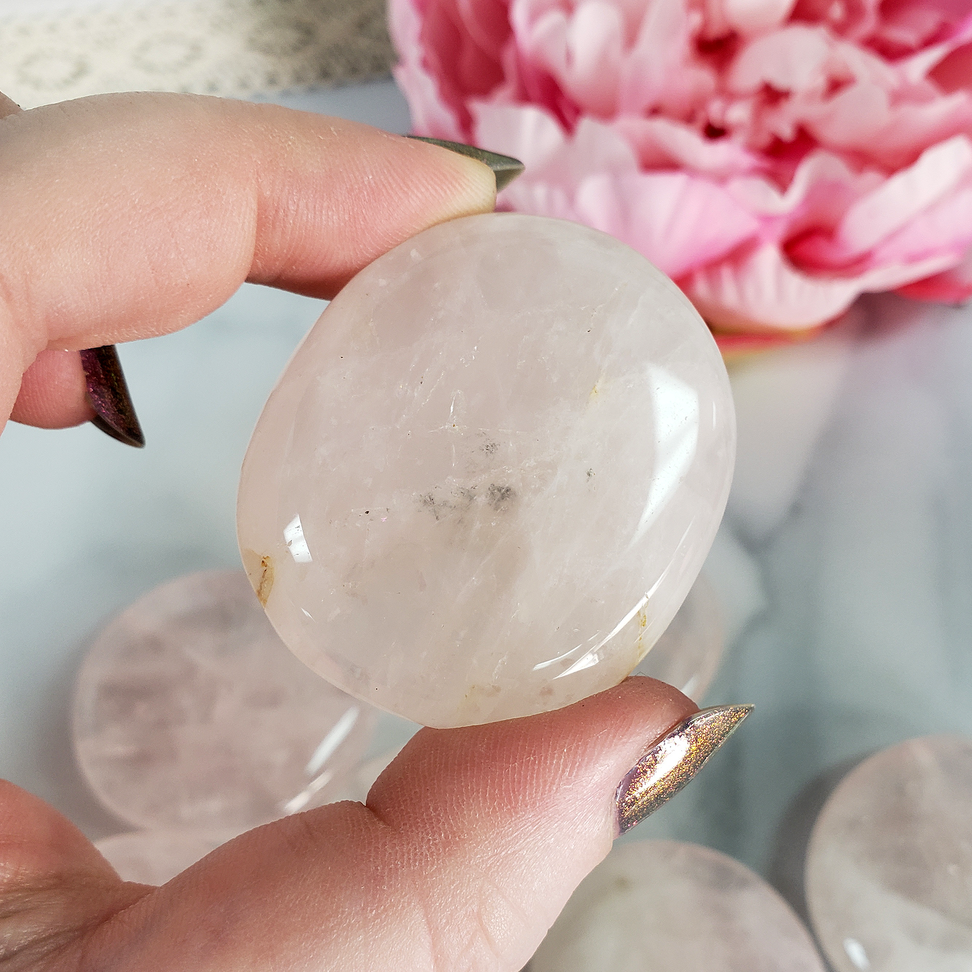 Rose Quartz Natural Crystal Palm Stone Worry Stone Meditation Tool - 2