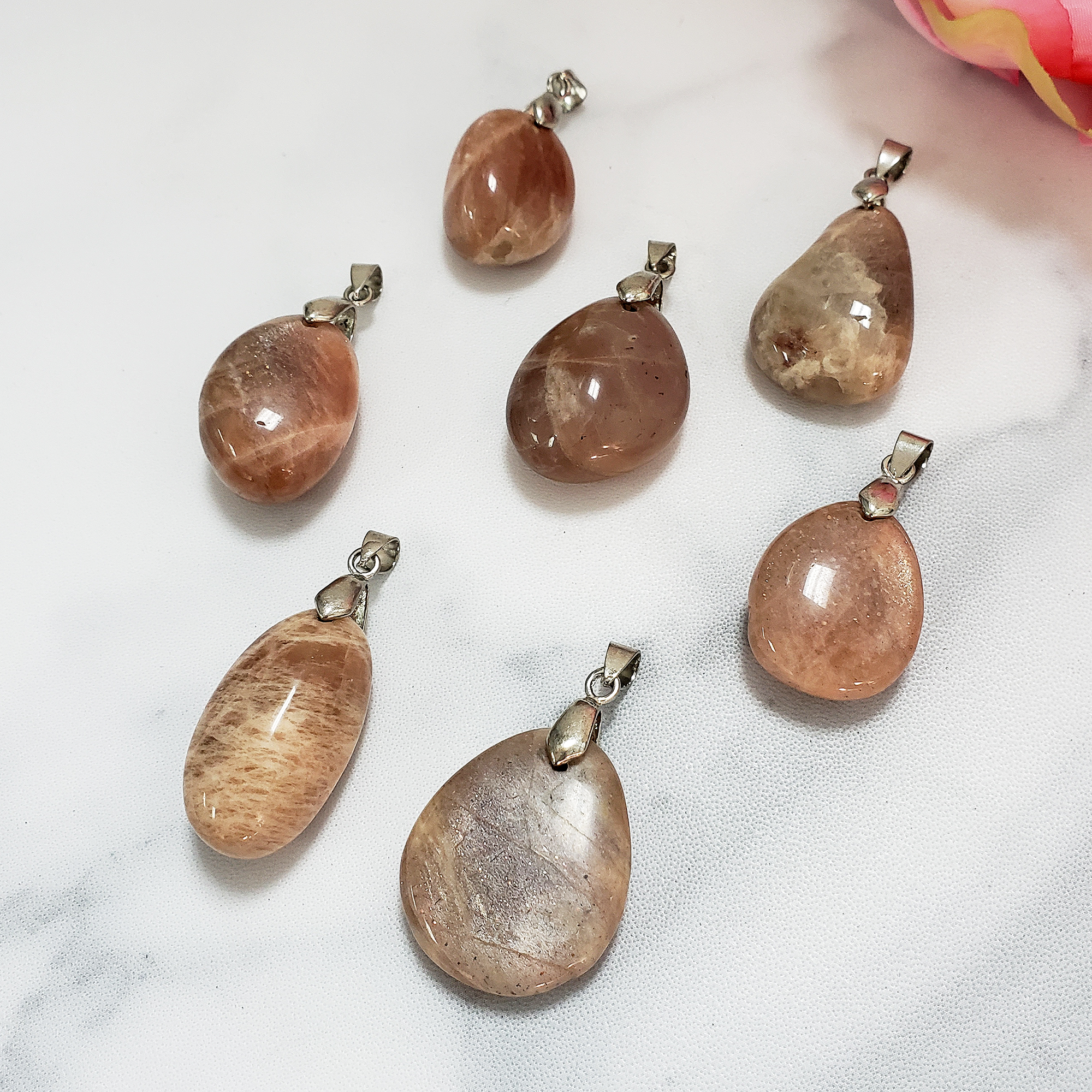 Peach Moonstone Crystal Pendant Natural Gemstone Jewelry