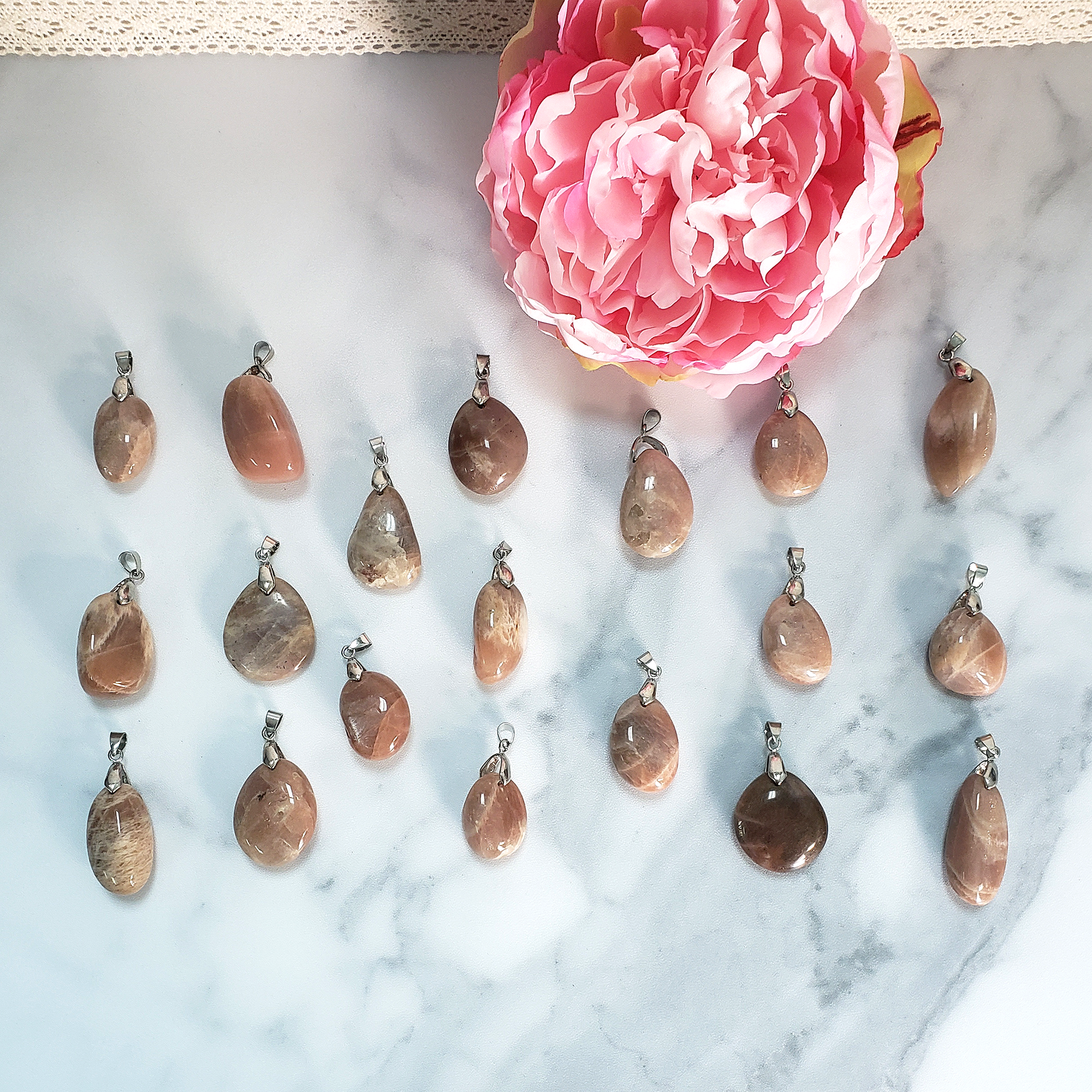 Peach Moonstone Crystal Pendant Natural Gemstone Jewelry - All Pendants on Tile