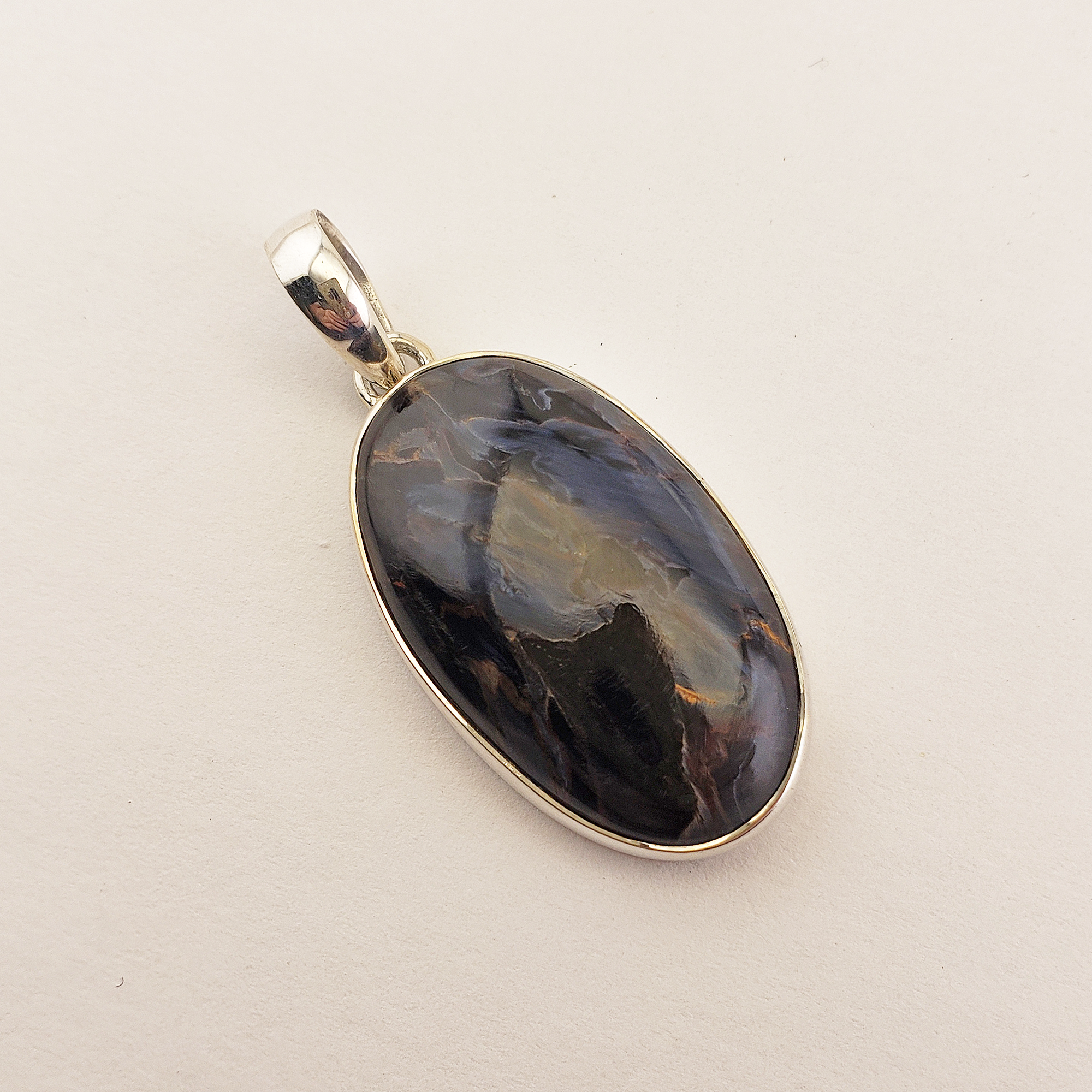 Unique Dark Blue Pietersite Stone Natural Gemstone 925 Sterling Silver Pendant - Percy - 1