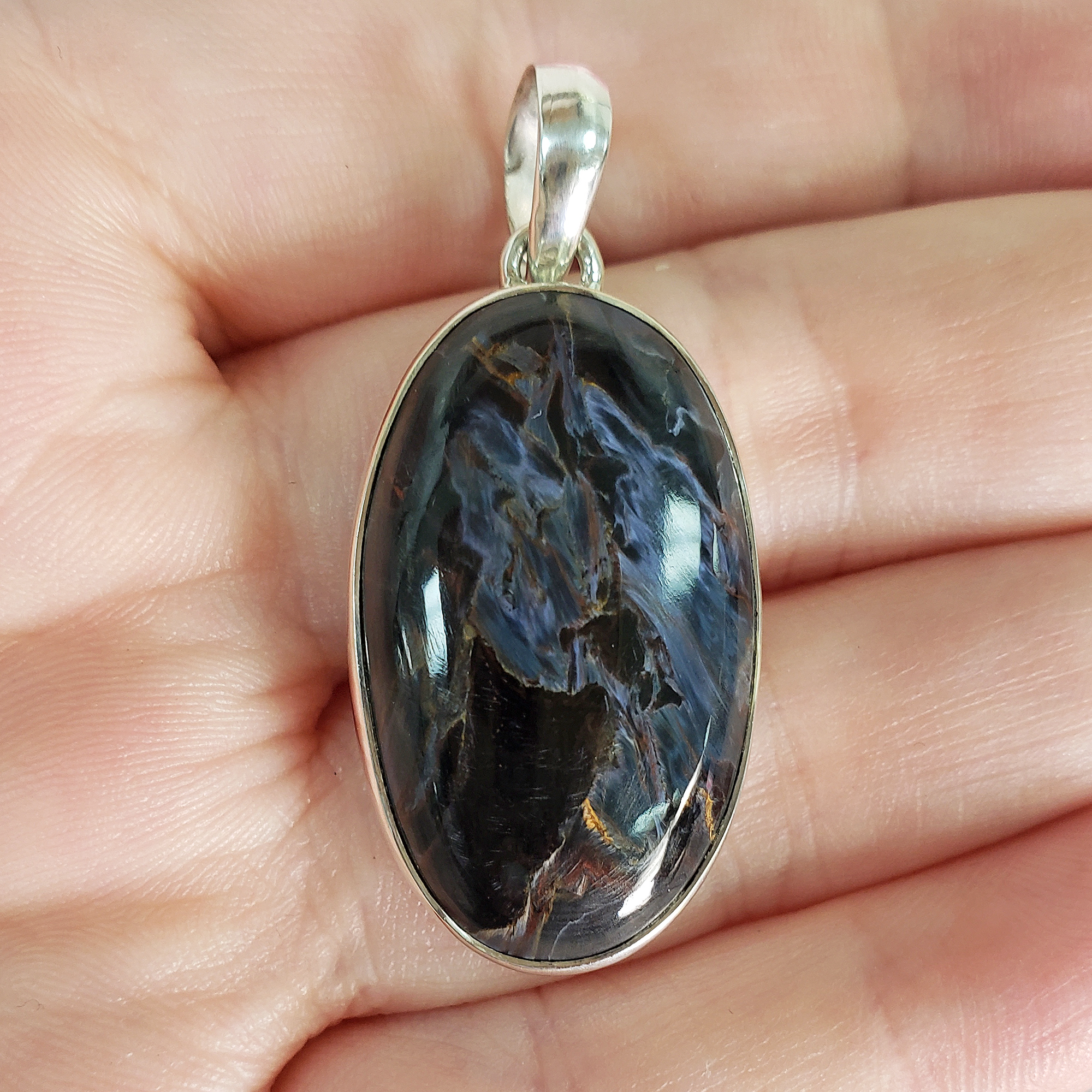 Unique Dark Blue Pietersite Stone Natural Gemstone 925 Sterling Silver Pendant - Percy - 2