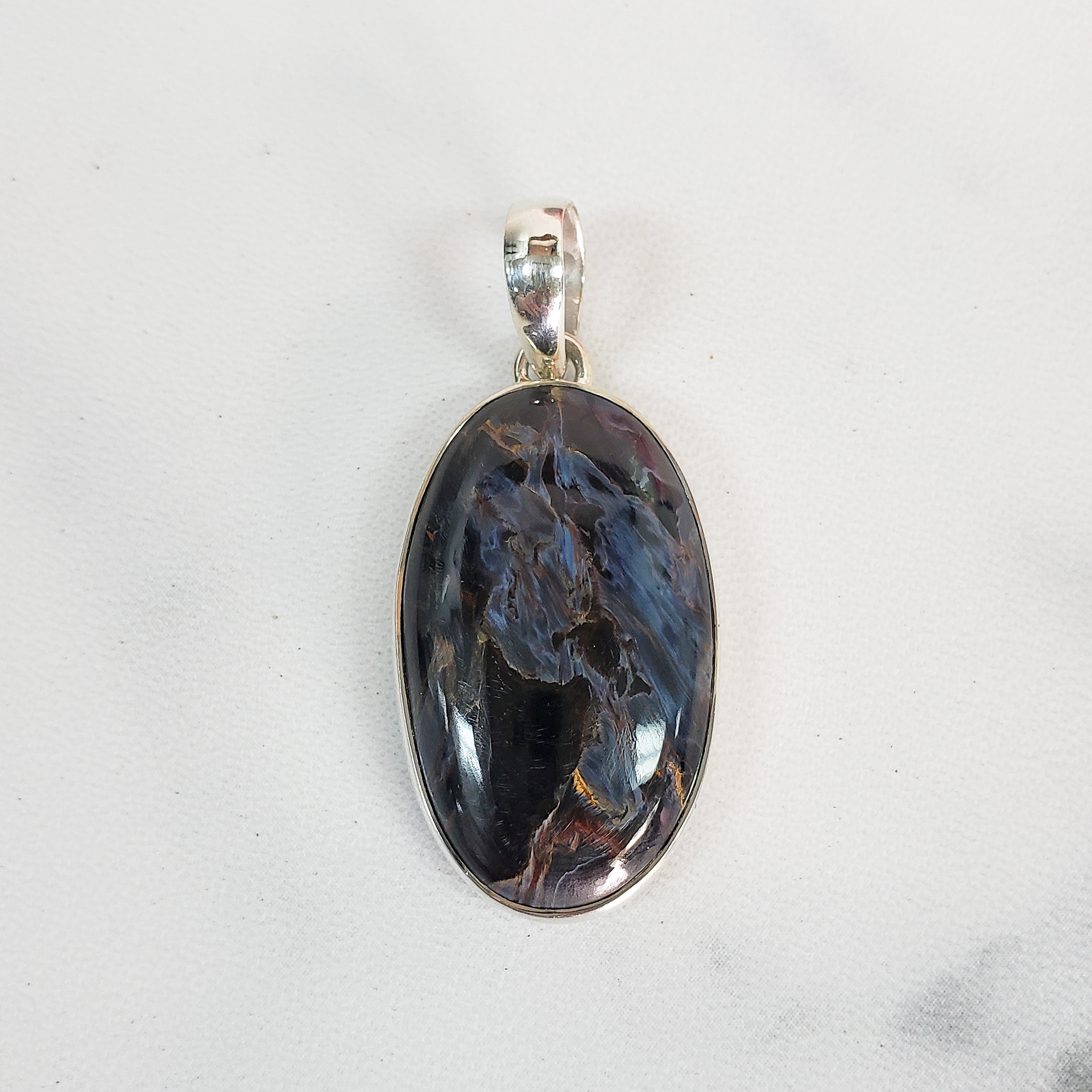 Unique Dark Blue Pietersite Stone Natural Gemstone 925 Sterling Silver Pendant - Percy