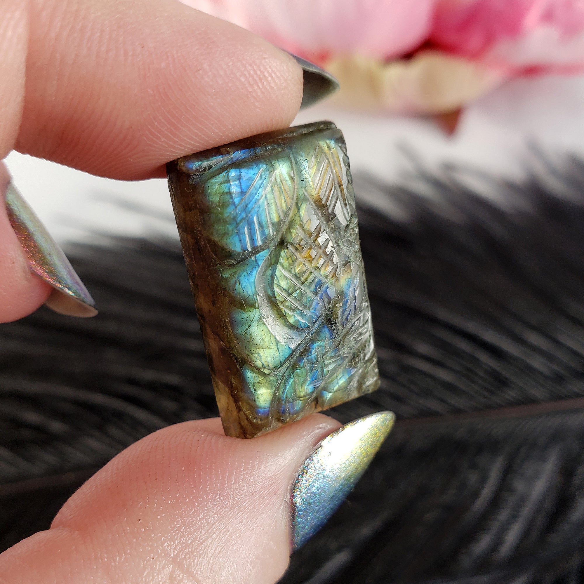 Unique 26 Carat Labradorite Cabochon Natural Gemstone Carving | Pine - 2