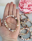 Pink Opal Crystal Natural Gemstone 7-8mm Beaded Bracelet - 9