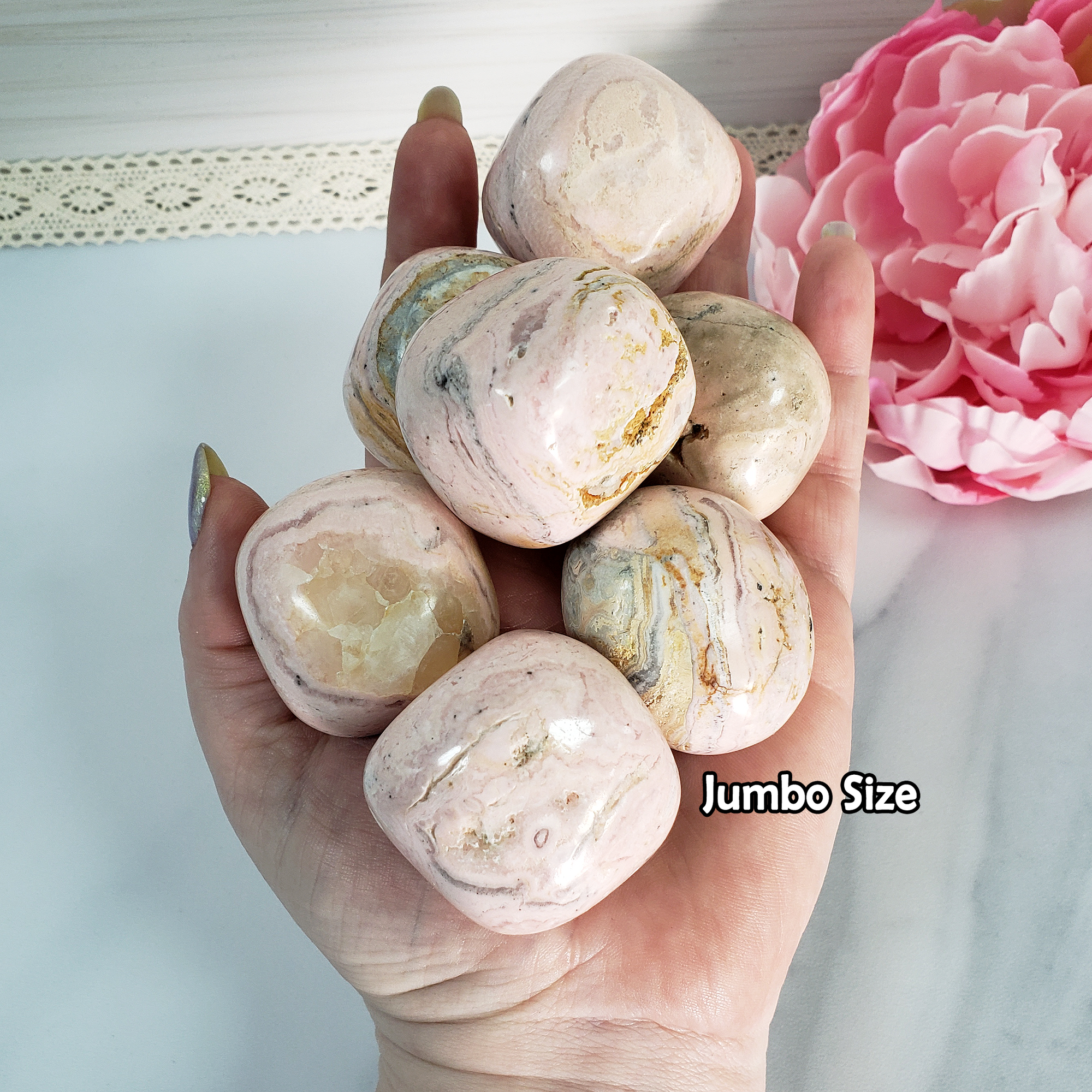 Pink Rhodochrosite Crystal Natural Gemstone Tumbled Stone | Multiple Sizes - Jumbo Size