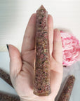 Pink Tourmaline Orgone Tower | Gemstone Crystal Chips in Resin Obelisk Point