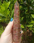 Pink Tourmaline Orgone Tower | Gemstone Crystal Chips in Resin Obelisk Point - 3