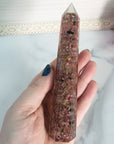 Pink Tourmaline Orgone Tower | Gemstone Crystal Chips in Resin Obelisk Point - 5
