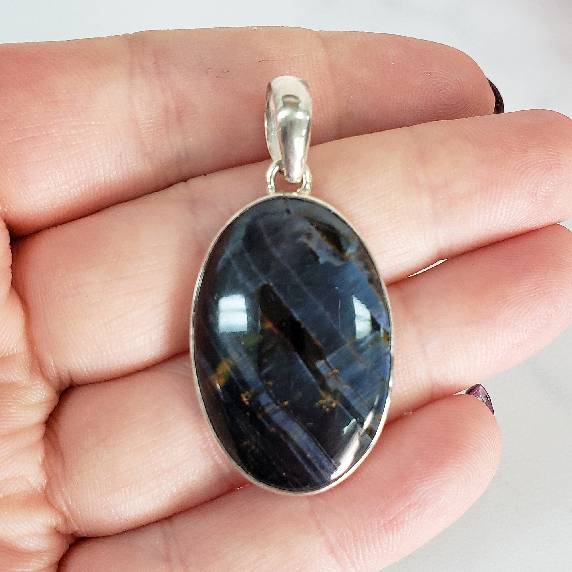 Unique Dark Blue Pietersite Stone Natural Gemstone 925 Sterling Silver Pendant - Pippin - 3