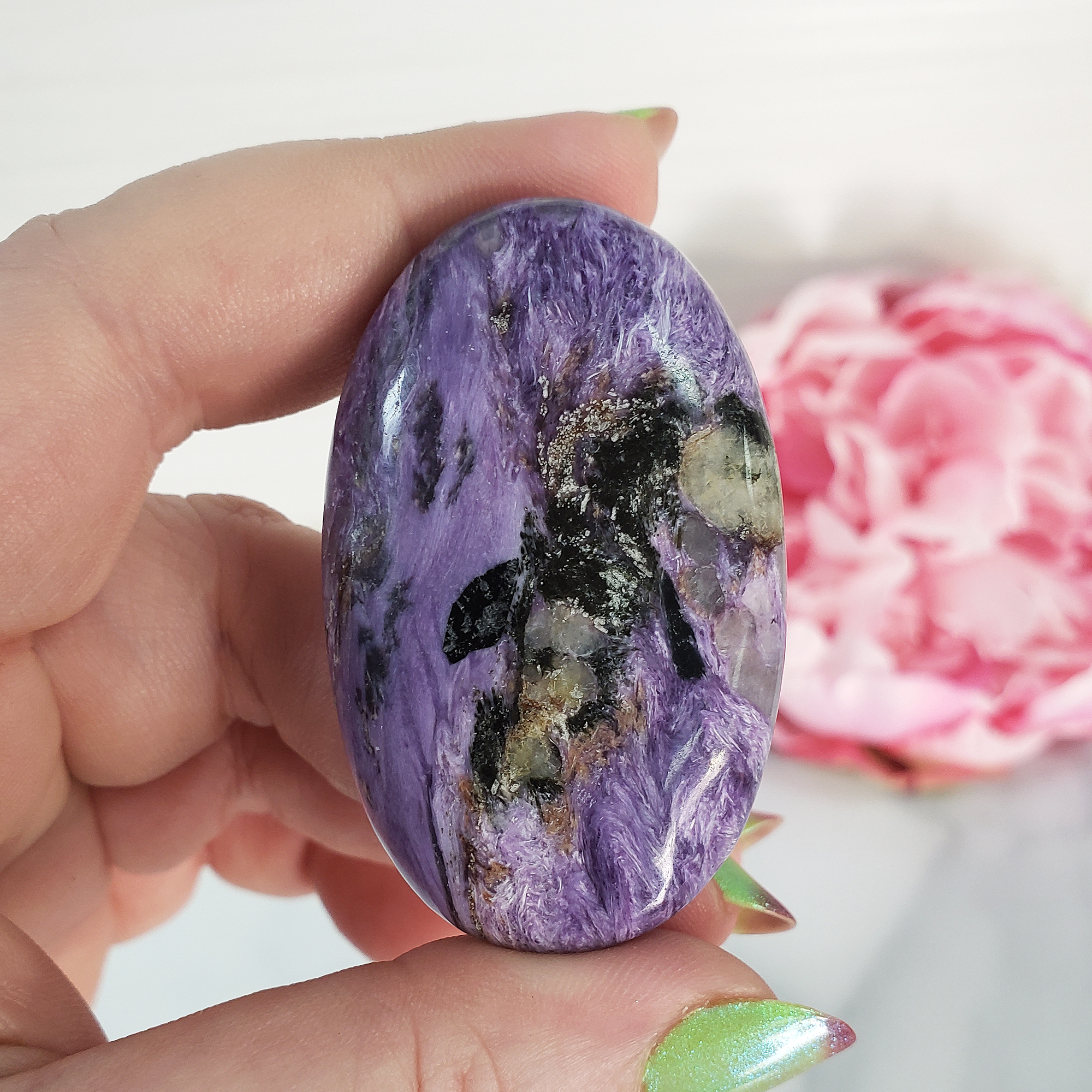 Unique Charoite Stone Natural Crystal Palm Stone for Meditation | Pneuma