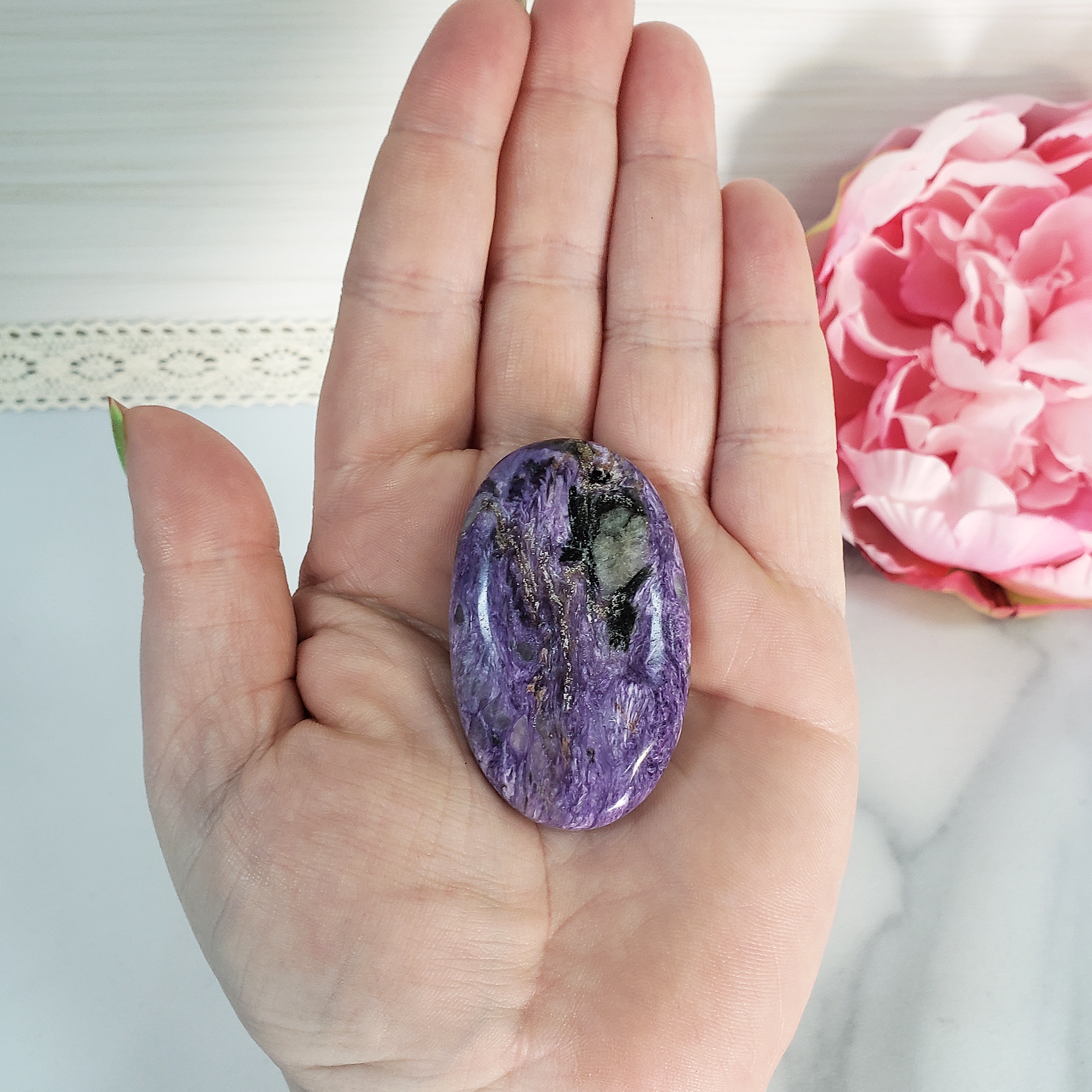 Unique Charoite Stone Natural Crystal Palm Stone for Meditation | Pneuma - 2