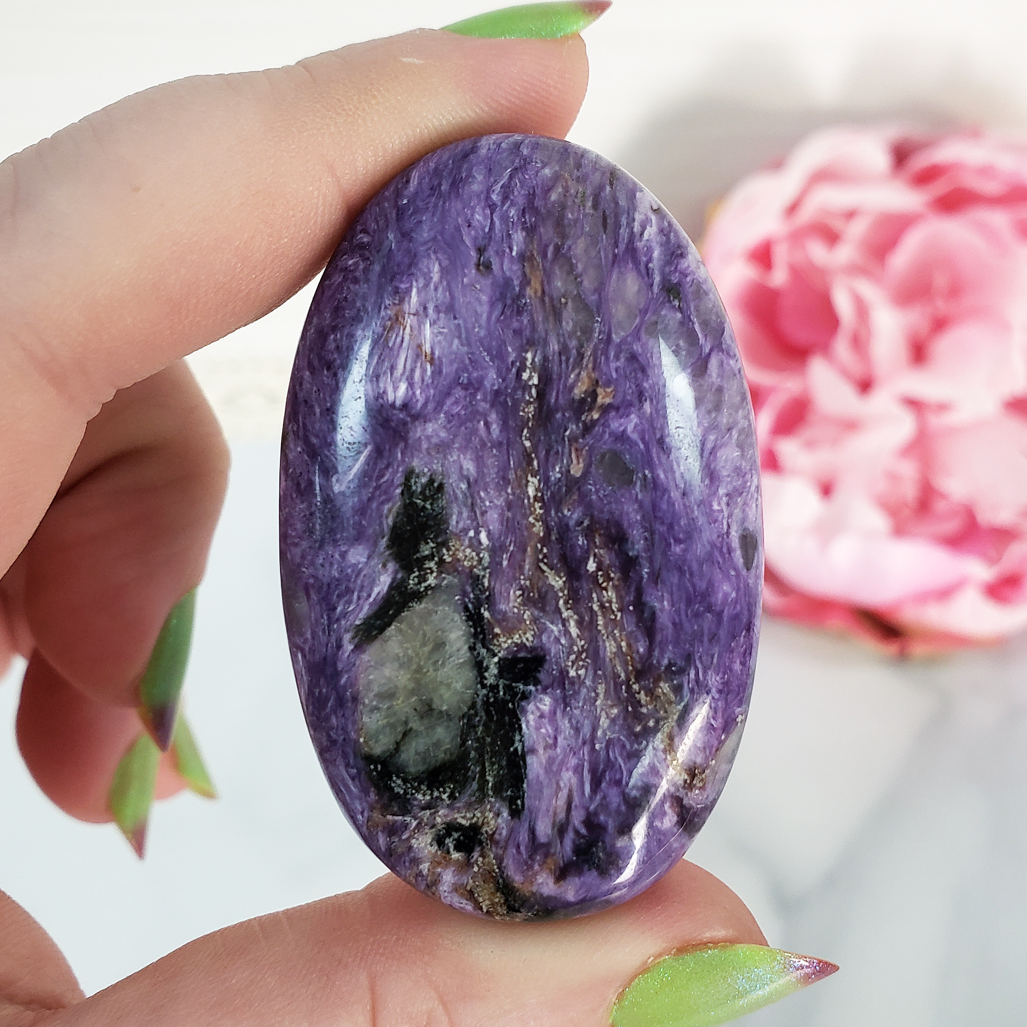 Unique Charoite Stone Natural Crystal Palm Stone for Meditation | Pneuma - 1