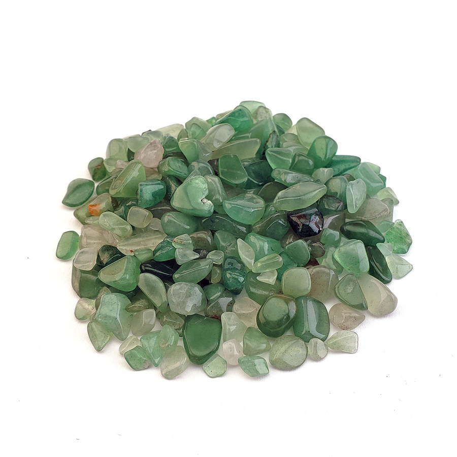 Green Aventurine Polished Gemstone Chips - By the Ounce - On White Background
