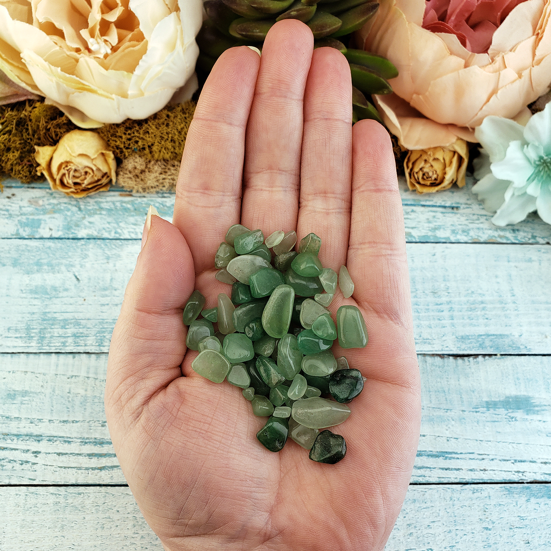 Green Aventurine Polished Gemstone Chips - By the Ounce - In Palm of Hand