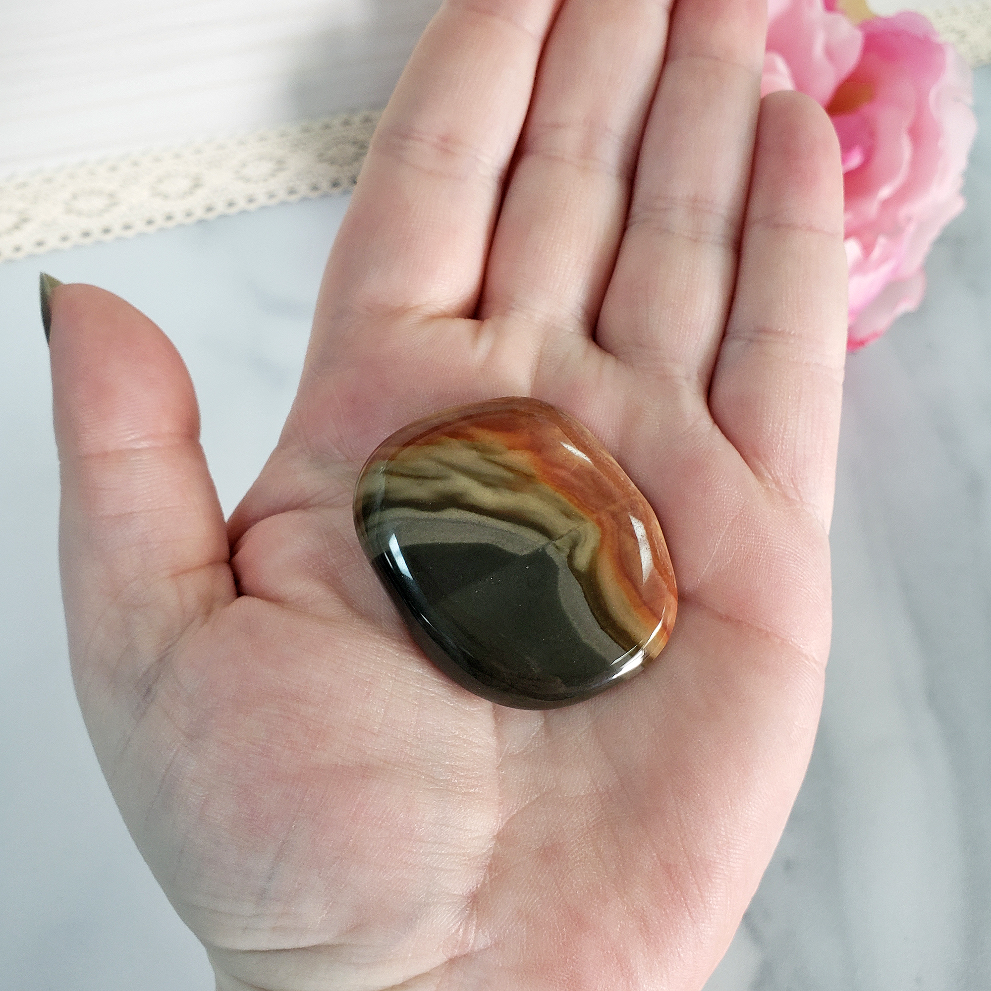 Unique Polychrome Jasper Natural Crystal Palm Stone Worry Stone | Gather - 1