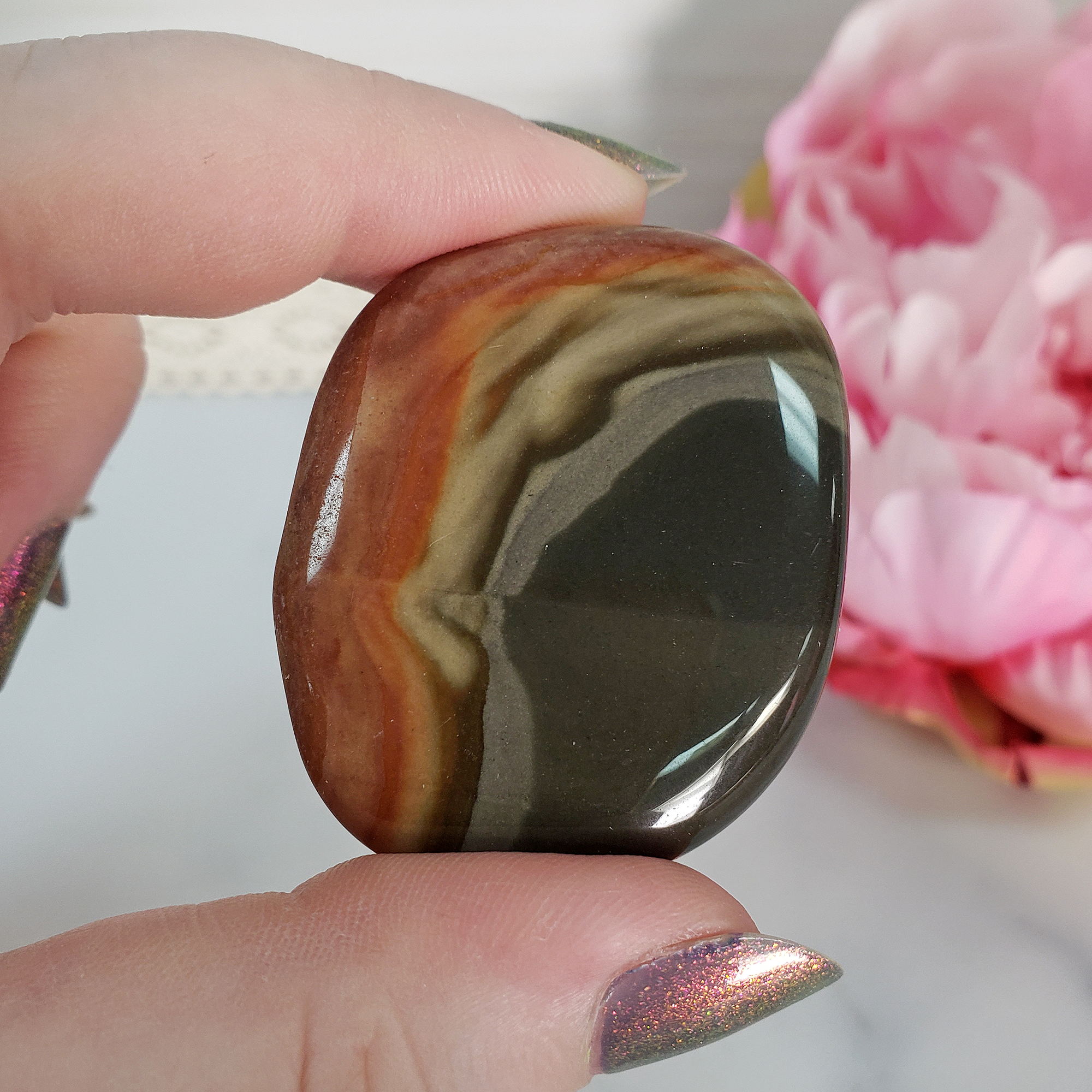 Unique Polychrome Jasper Natural Crystal Palm Stone Worry Stone | Gather - 2