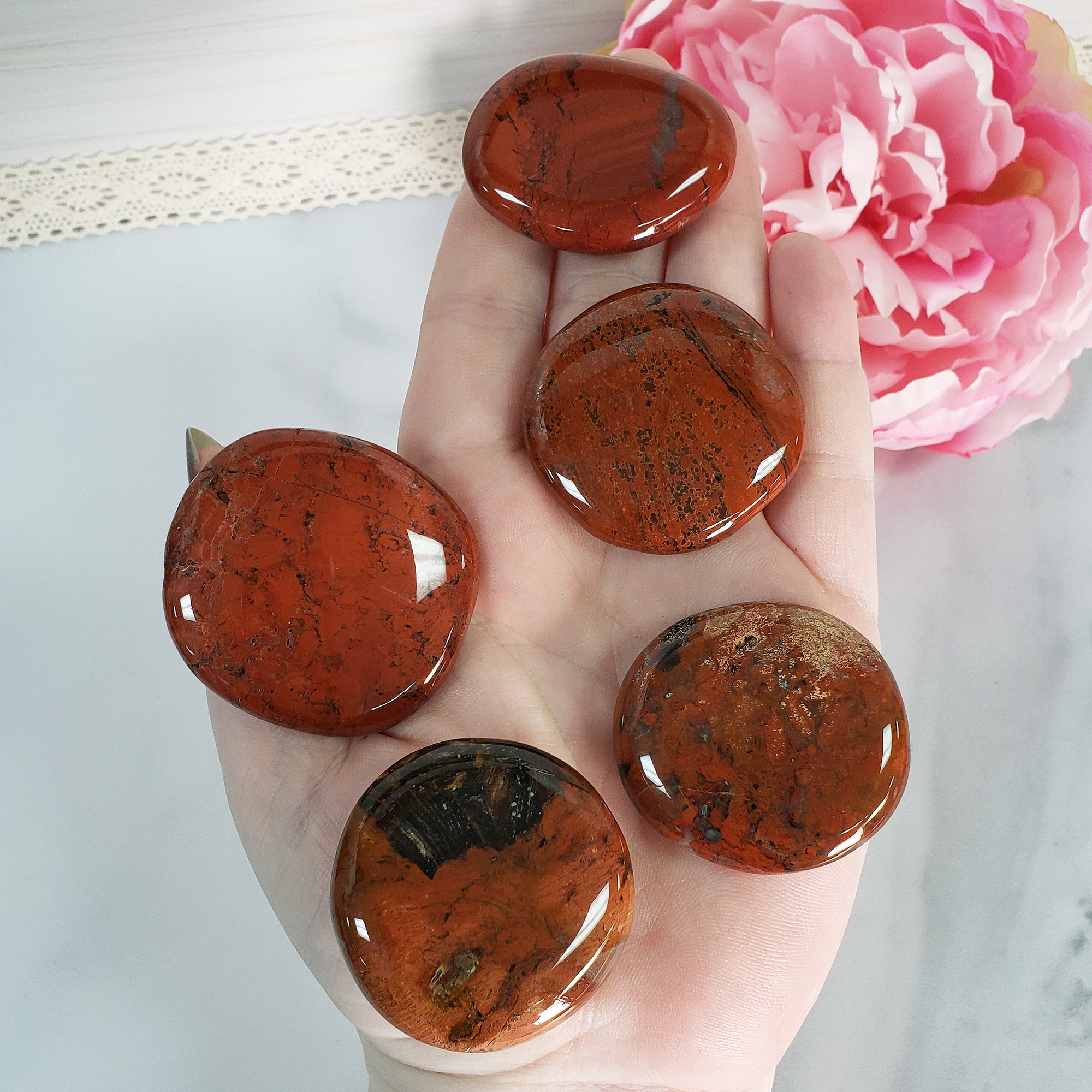 Poppy Jasper Red Jasper  Natural Crystal Palm Stone Worry Stone Meditation Tool - 2