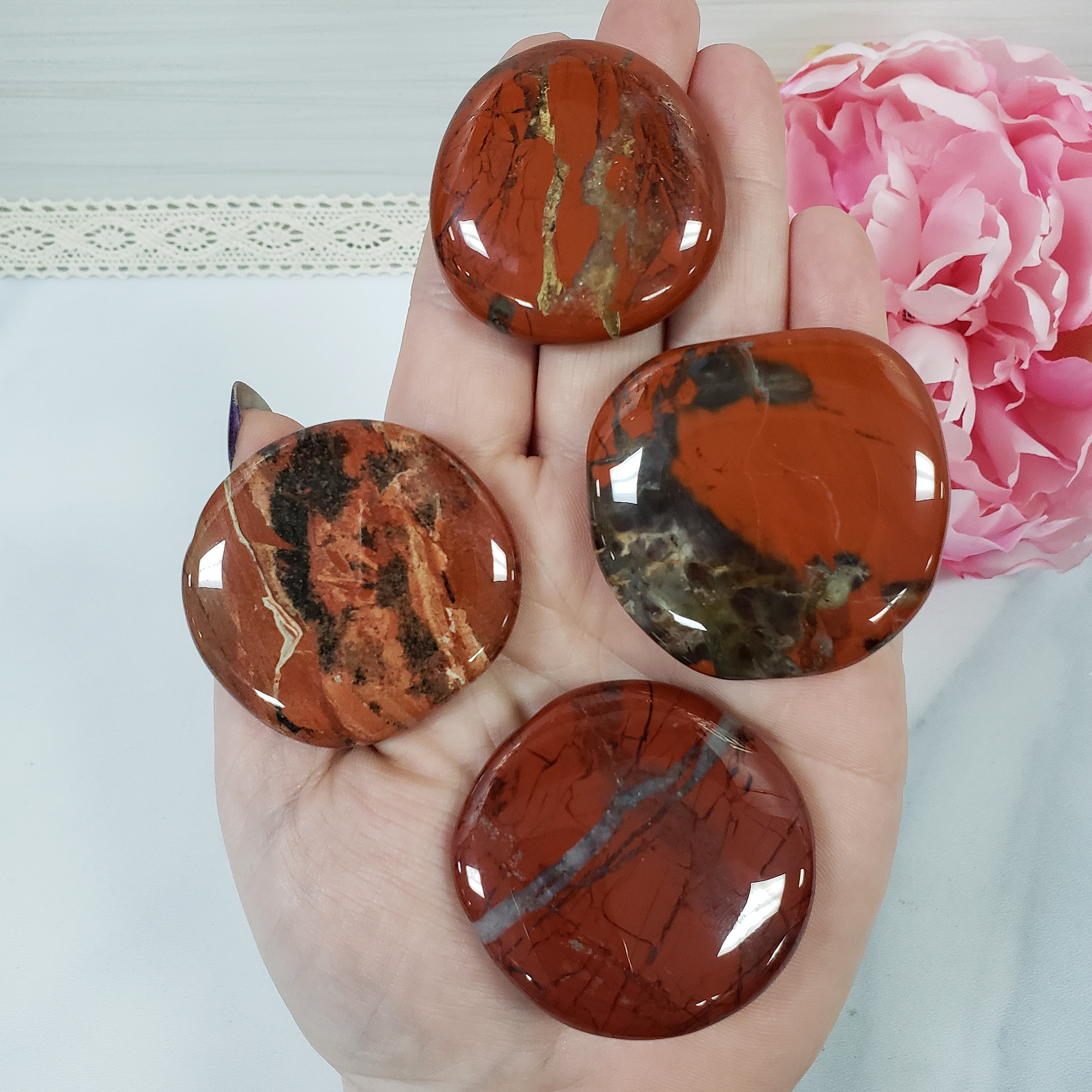 Poppy Jasper Stone Red Jasper  Natural Crystal Palm Stone Worry Stone Meditation Tool