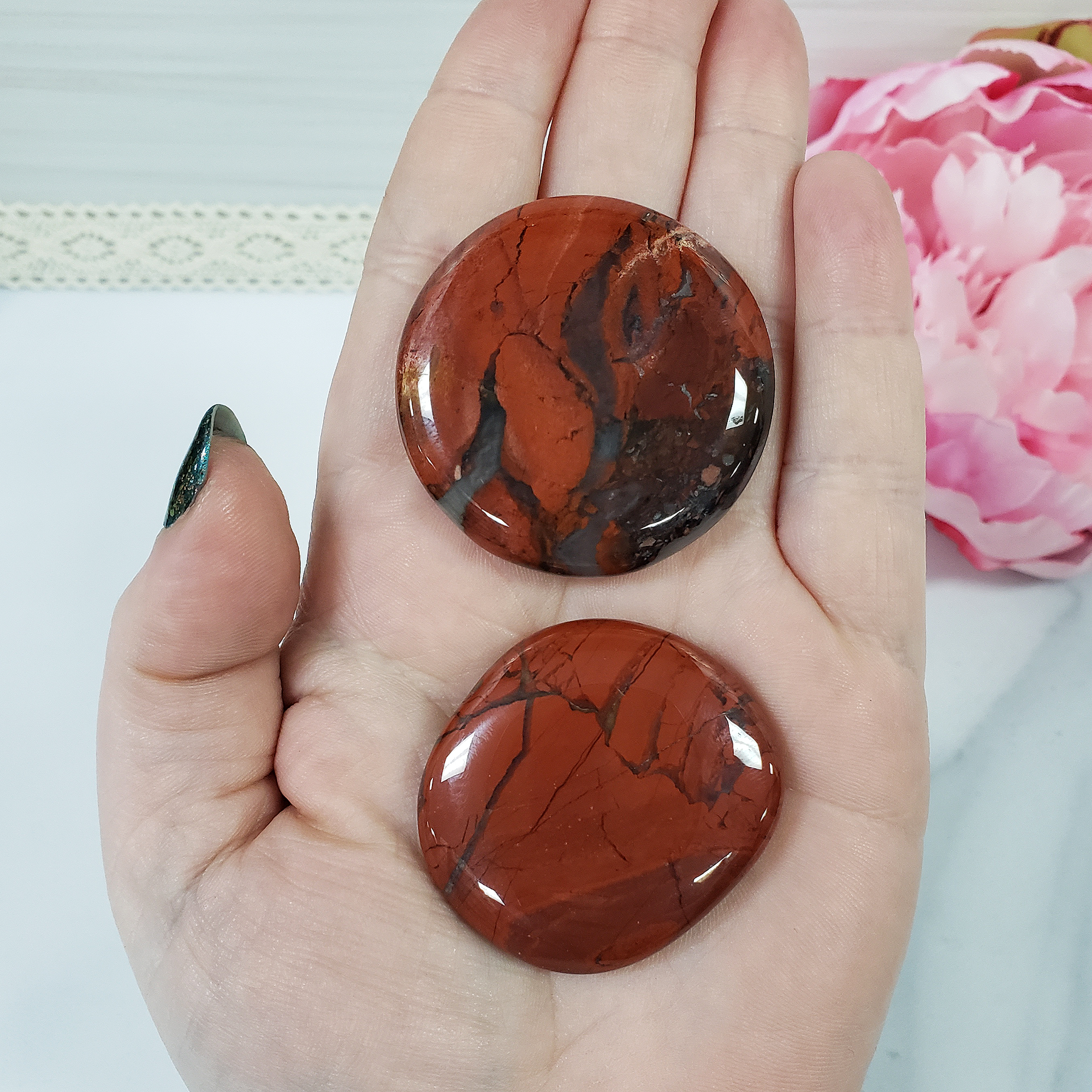 Poppy Jasper Red Jasper  Natural Crystal Palm Stone Worry Stone Meditation Tool - A