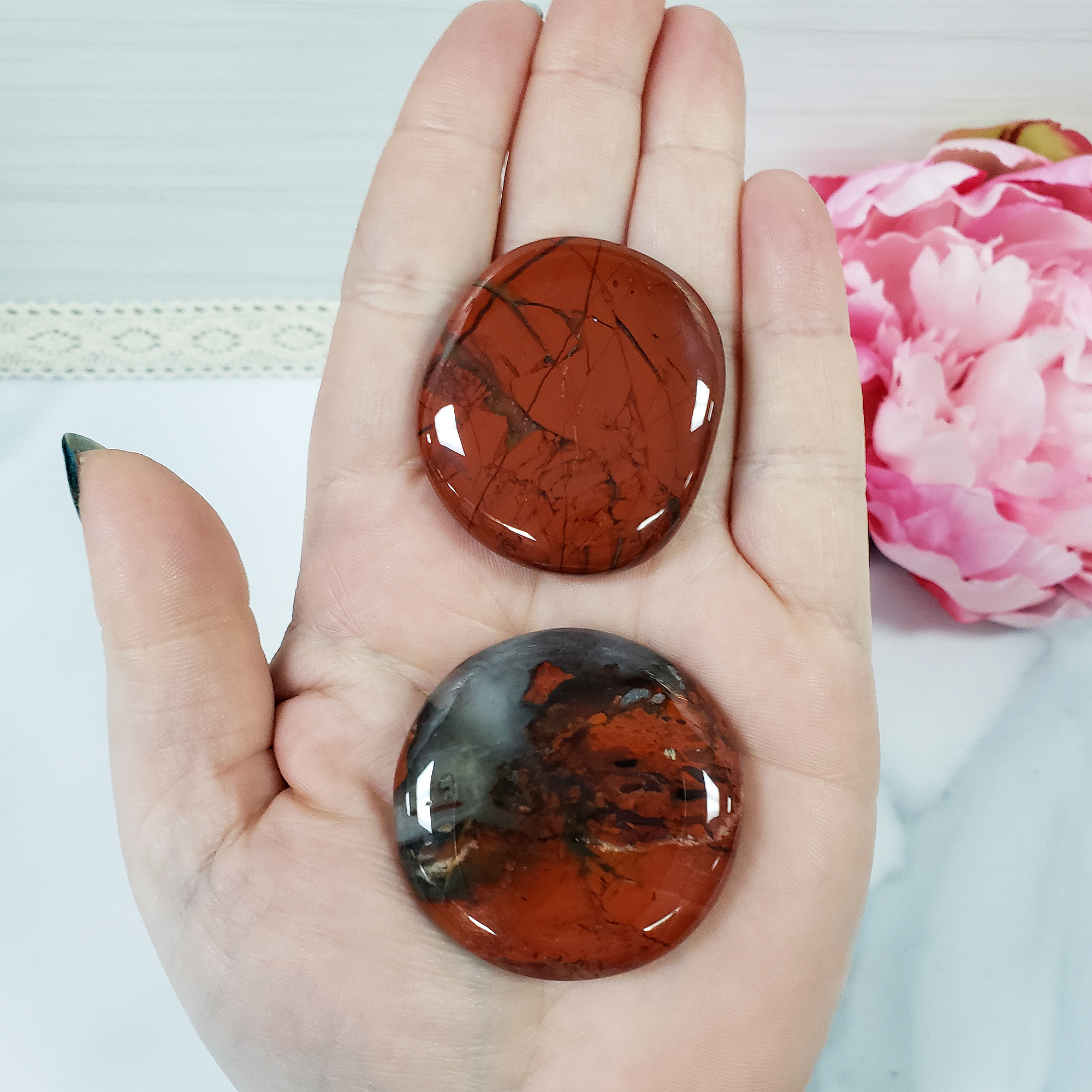 Poppy Jasper Red Jasper  Natural Crystal Palm Stone Worry Stone Meditation Tool - B