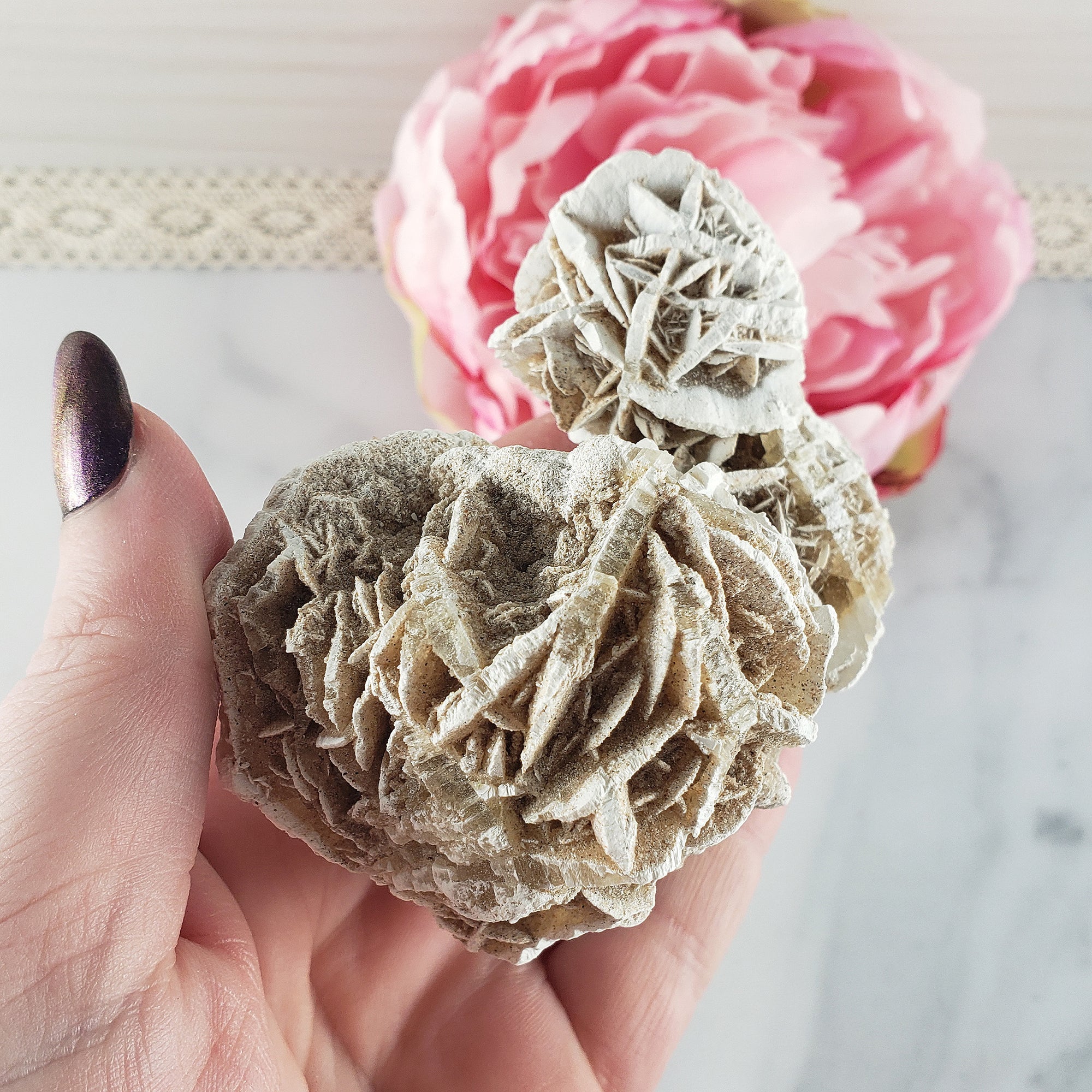 Unique Desert Rose Selenite Crystal Cluster Heat Treated Rough Mineral Formation | Posy - 3