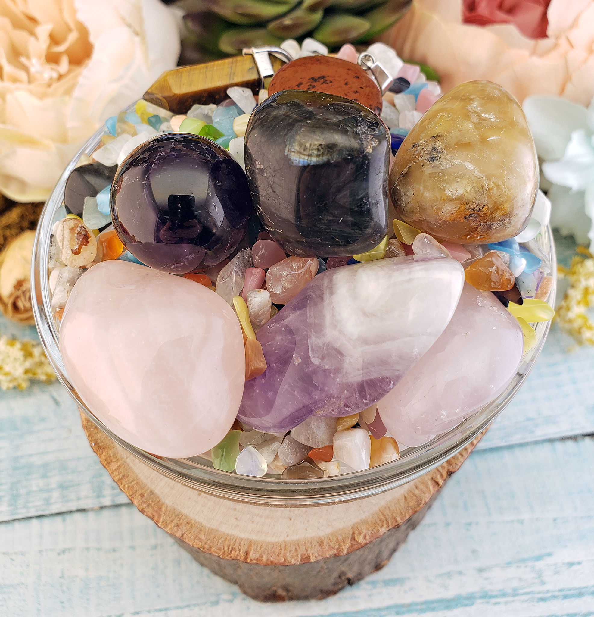 Pride &amp; Joy Crystal Confetti Mix - One Lucky Dip Scoop - Tumbled Stones Crystal Chips Gemstone Pendants
