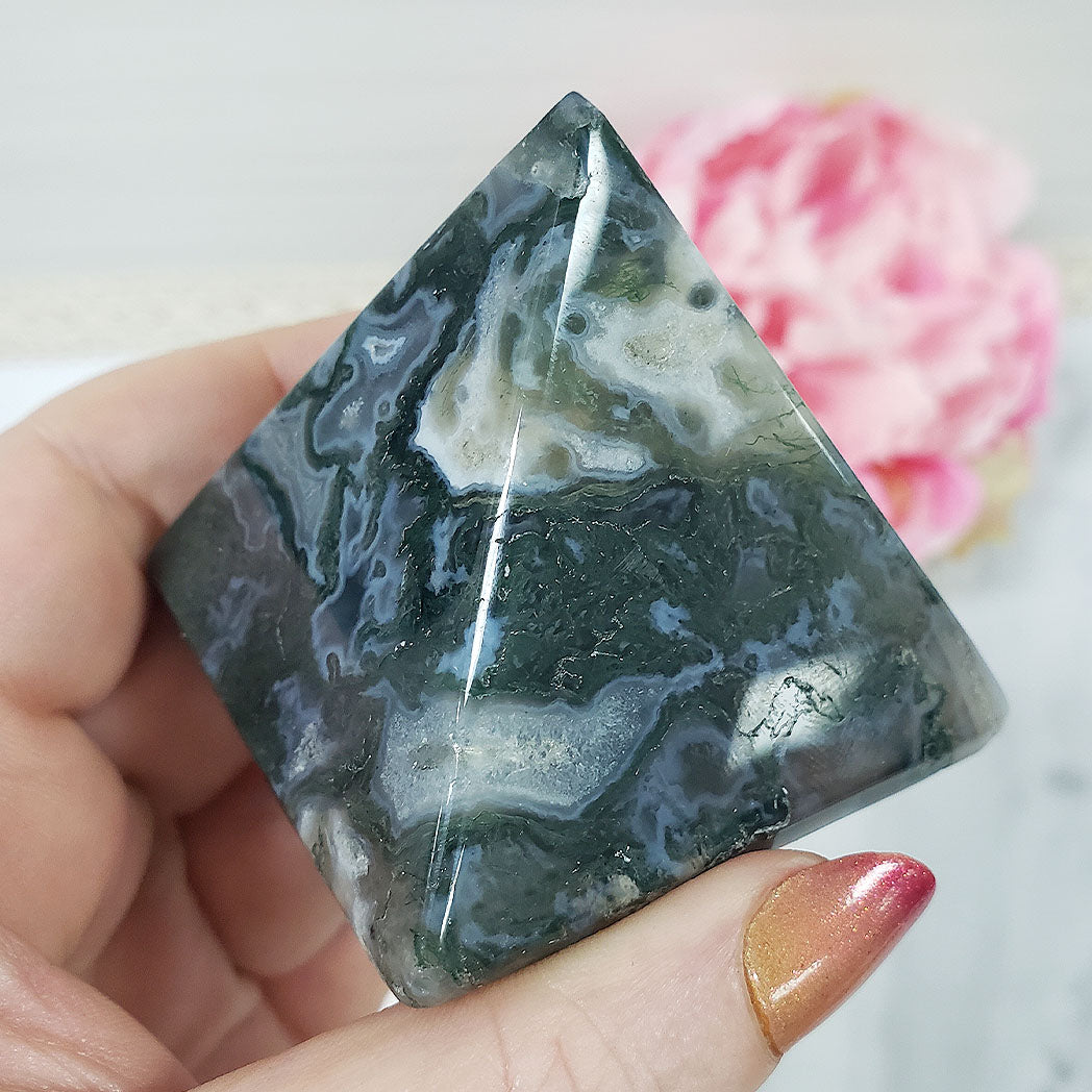 Unique Moss Agate Stone Natural Crystal Pyramid | 2 Inch Base | Prosperity - 2