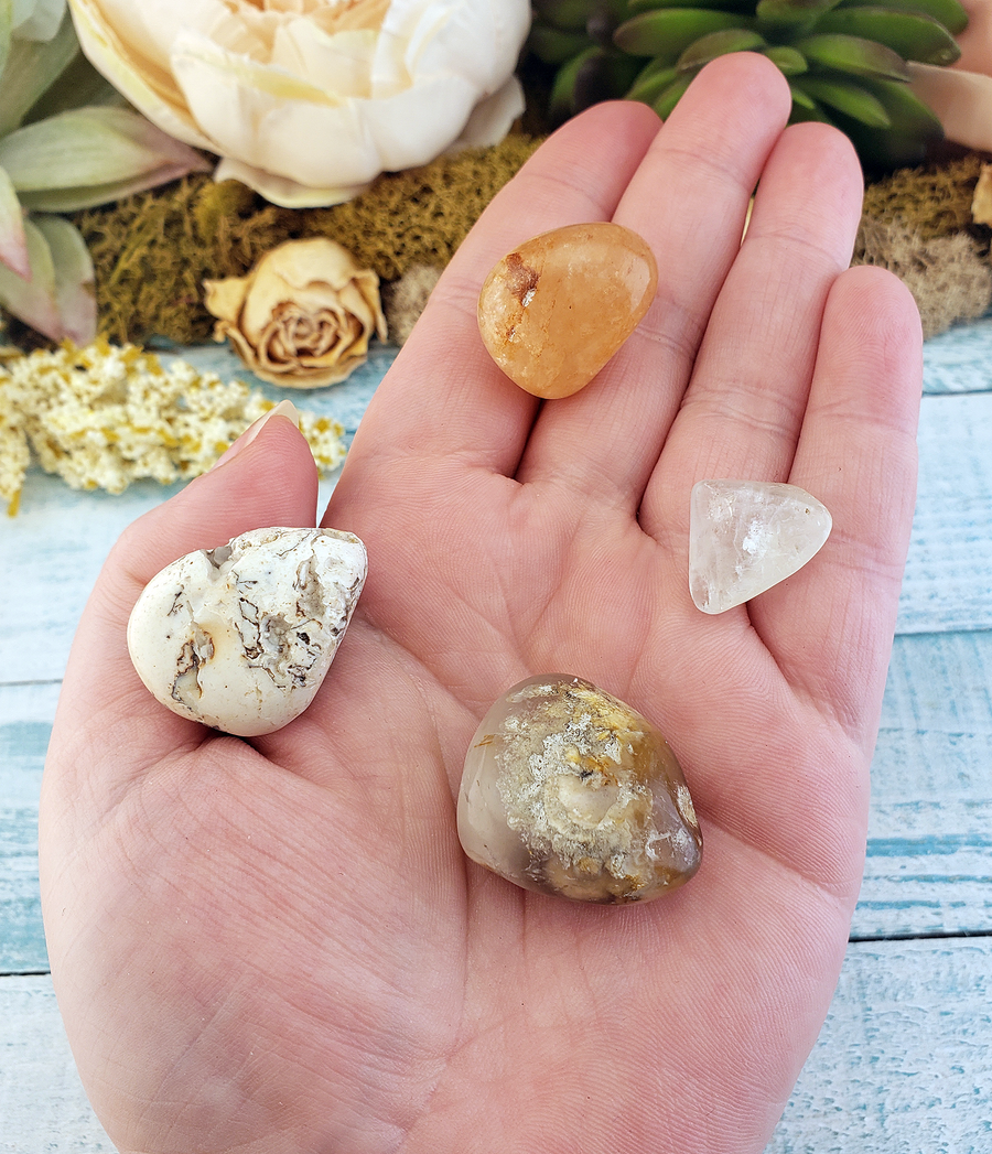 Psychic Power & Spiritual Healing Crystal Set  - Four Tumbled Stones with Pouch - Polished Crystals