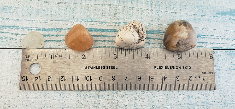 Psychic Power & Spiritual Healing Crystal Set  - Four Tumbled Stones with Pouch - Measurements