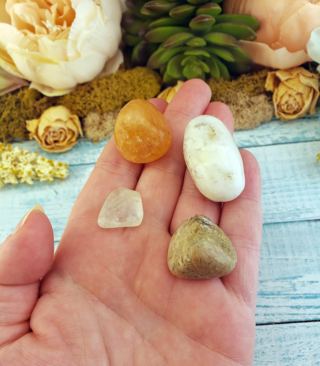 Psychic Power & Spiritual Healing Crystal Set  - Four Tumbled Stones with Pouch - Aquamarine