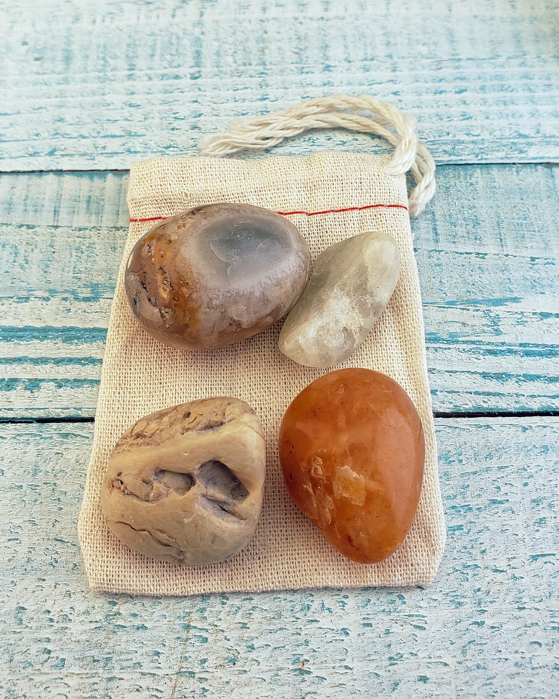 Psychic Power & Spiritual Healing Crystal Set  - Four Tumbled Stones with Pouch - Gift Set