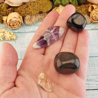 Psychic Protection - Set of Four Tumbled Stones with Pouch - Evil Eye Shield