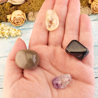 Psychic Protection - Set of Four Tumbled Stones with Pouch - Natural Crystals
