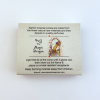 Puff the Magic Dragon Scented Kamini Incense Cones - Set of 10 Incense Cones - Back of Package