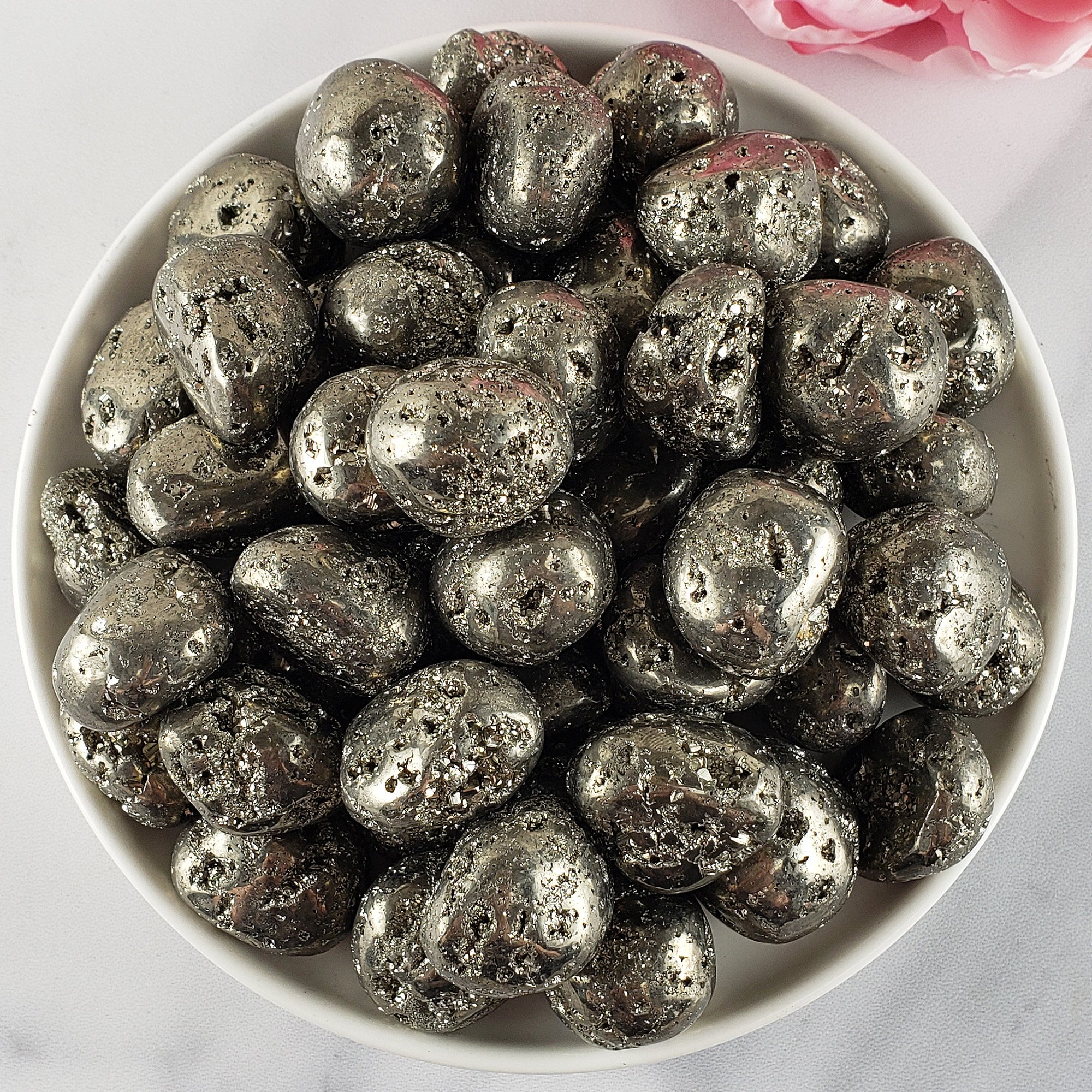 Pyrite Crystal Fool&#39;s Gold Natural Gemstone Semi-Tumbled Stone with Druzy Caverns - 5