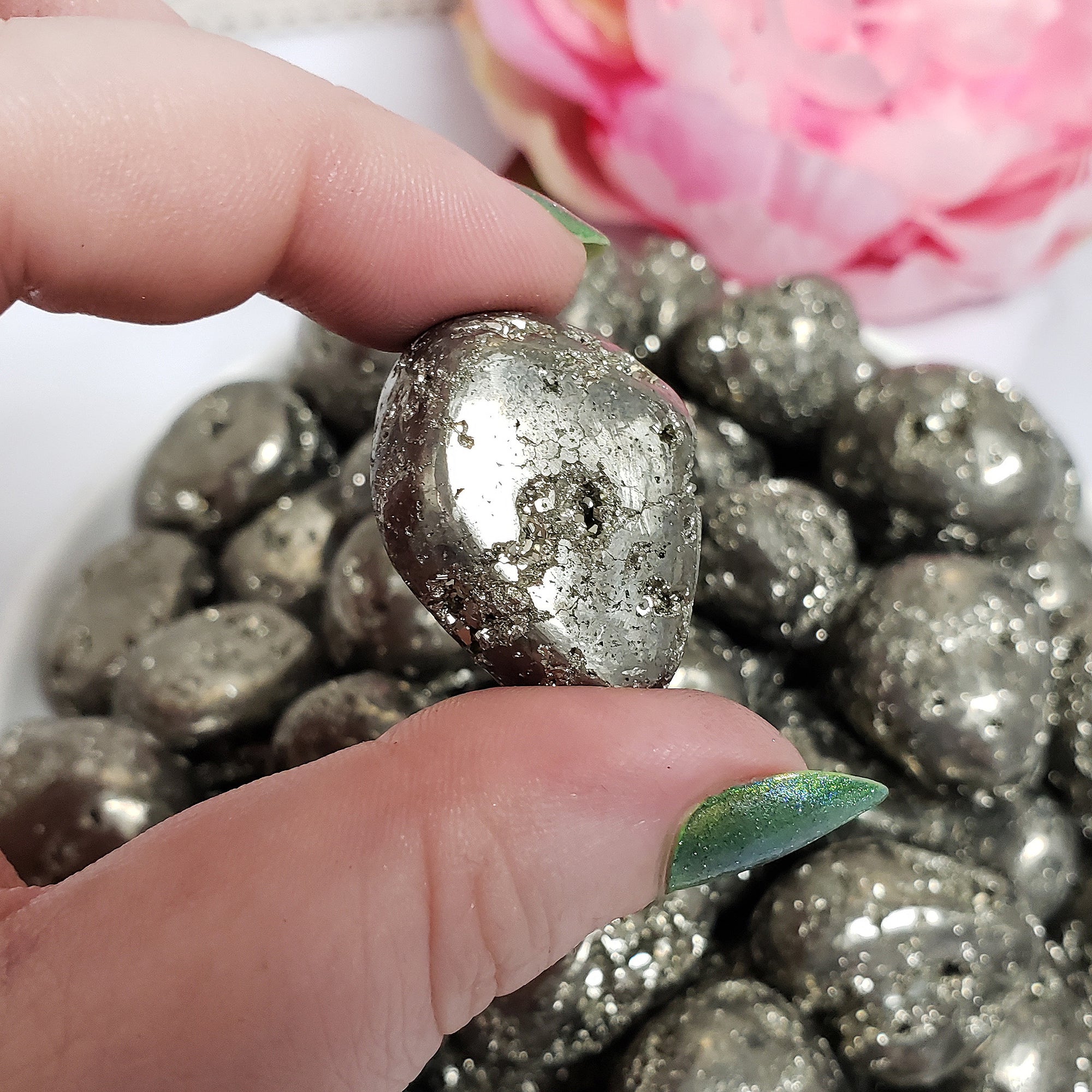 Pyrite Crystal Fool&#39;s Gold Natural Gemstone Semi-Tumbled Stone with Druzy Caverns - 6