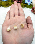 hand holding three phenacite stone pieces in palm