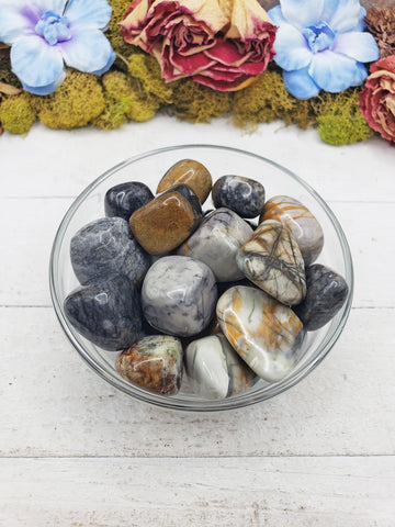 picasso jasper stones in glass bowl