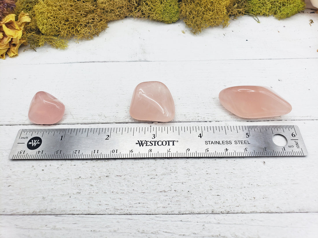 Pink Girasol Quartz Stones by ruler
