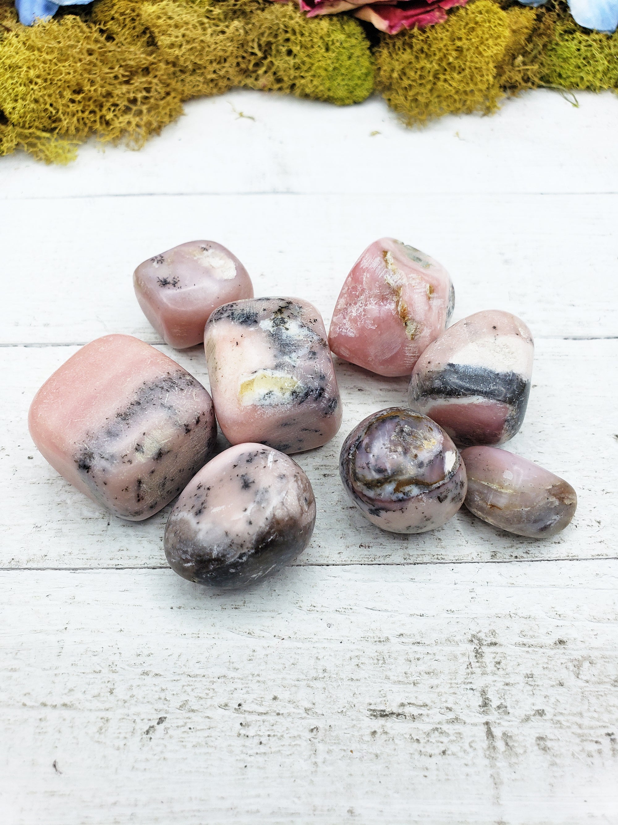 Pink Opal stones on board