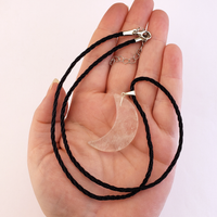 Clear Quartz Crystal Crescent Moon Gemstone Pendant Necklace - In Hand with Cord