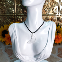 Clear Quartz Crystal Crescent Moon Gemstone Pendant Necklace - On Jewelry Form