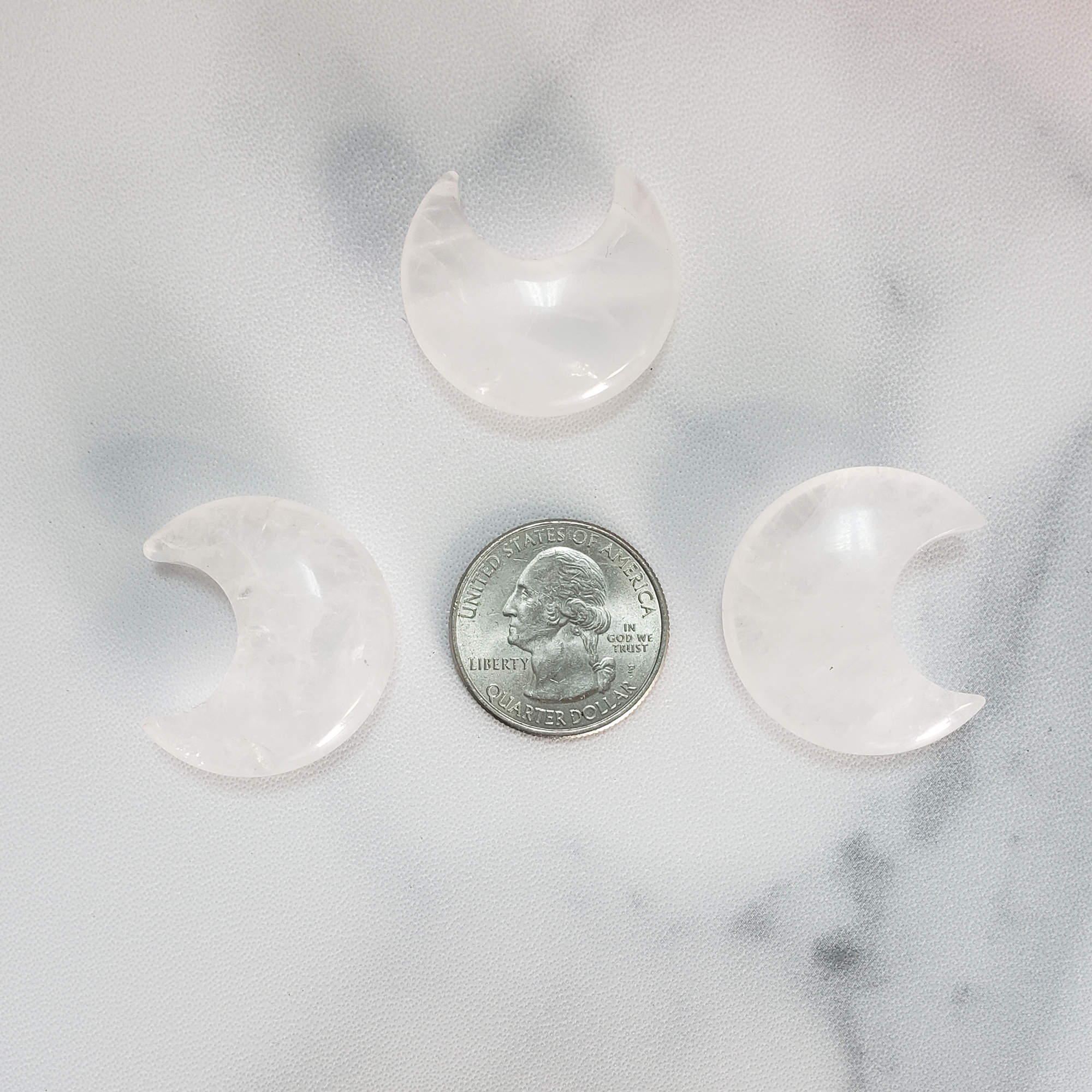 Quartz Crystal Natural Gemstone Crescent Moon Carving Fidget Stone - Size Comparison