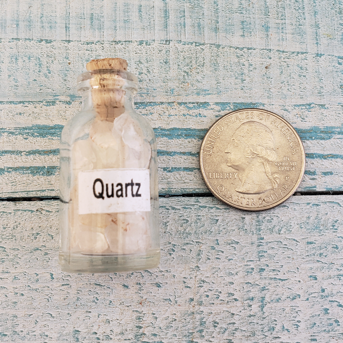 Quartz Natural Crystal Chips Bottle - One Bottle - Size Comparison