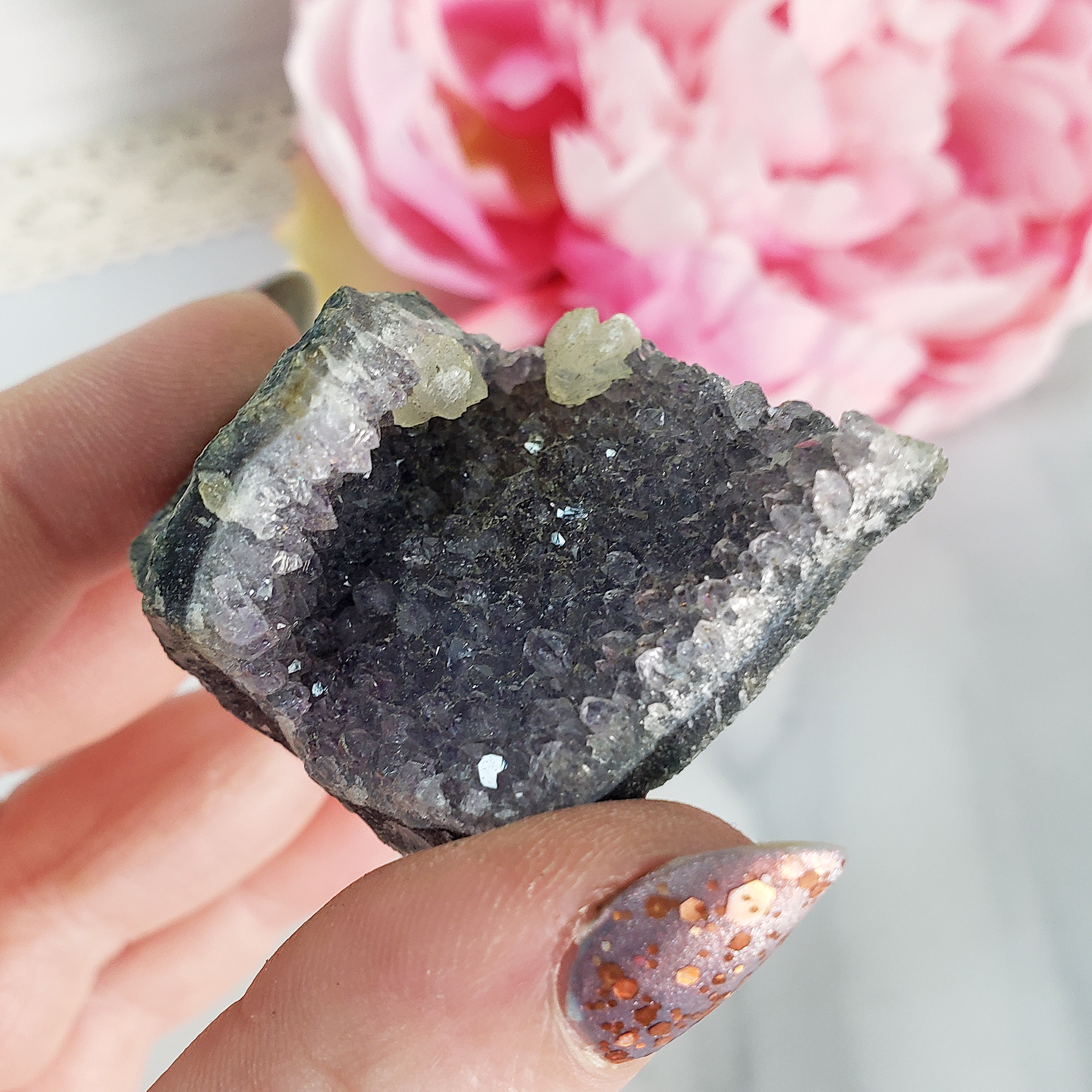 Unique Druzy Amethyst with Gypsum Crystal Cluster Natural Gemstone | Quietude