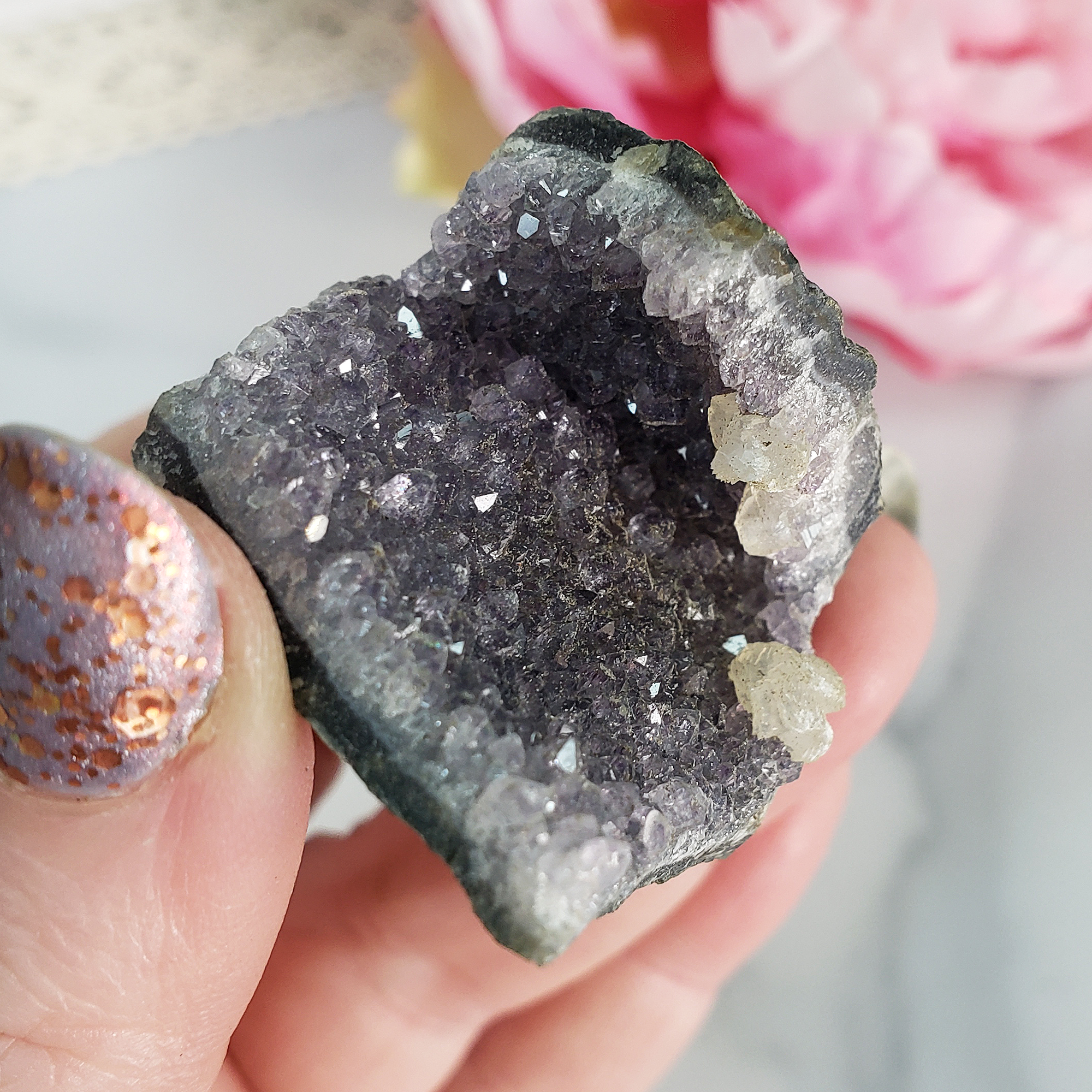 Unique Druzy Amethyst with Gypsum Crystal Cluster Natural Gemstone | Quietude - 3