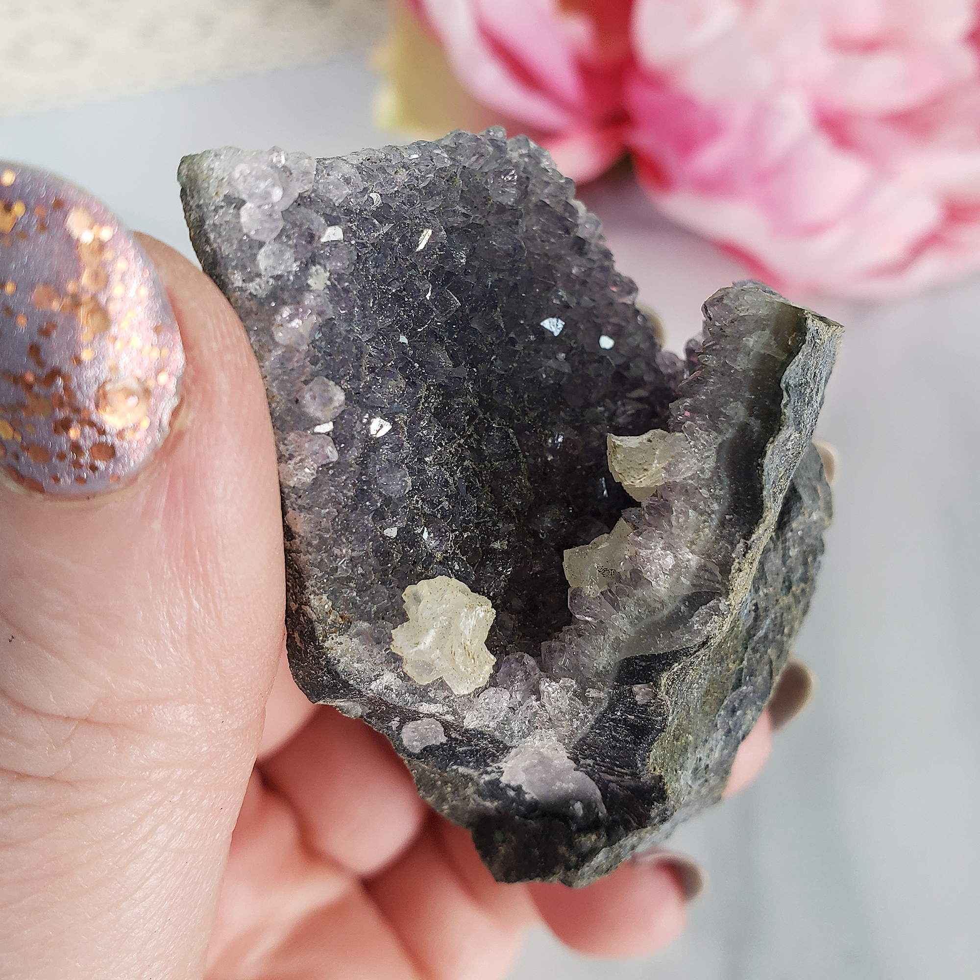 Unique Druzy Amethyst with Gypsum Crystal Cluster Natural Gemstone | Quietude - 2