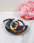 Rainbow Crystal Chakra Bracelet | 7-8mm Natural Gemstone Bead Bracelet - In Jewelry Dish